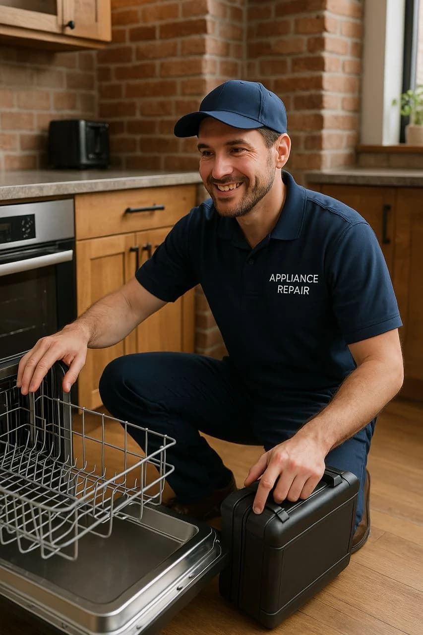 Happy technician after successful appliance repair