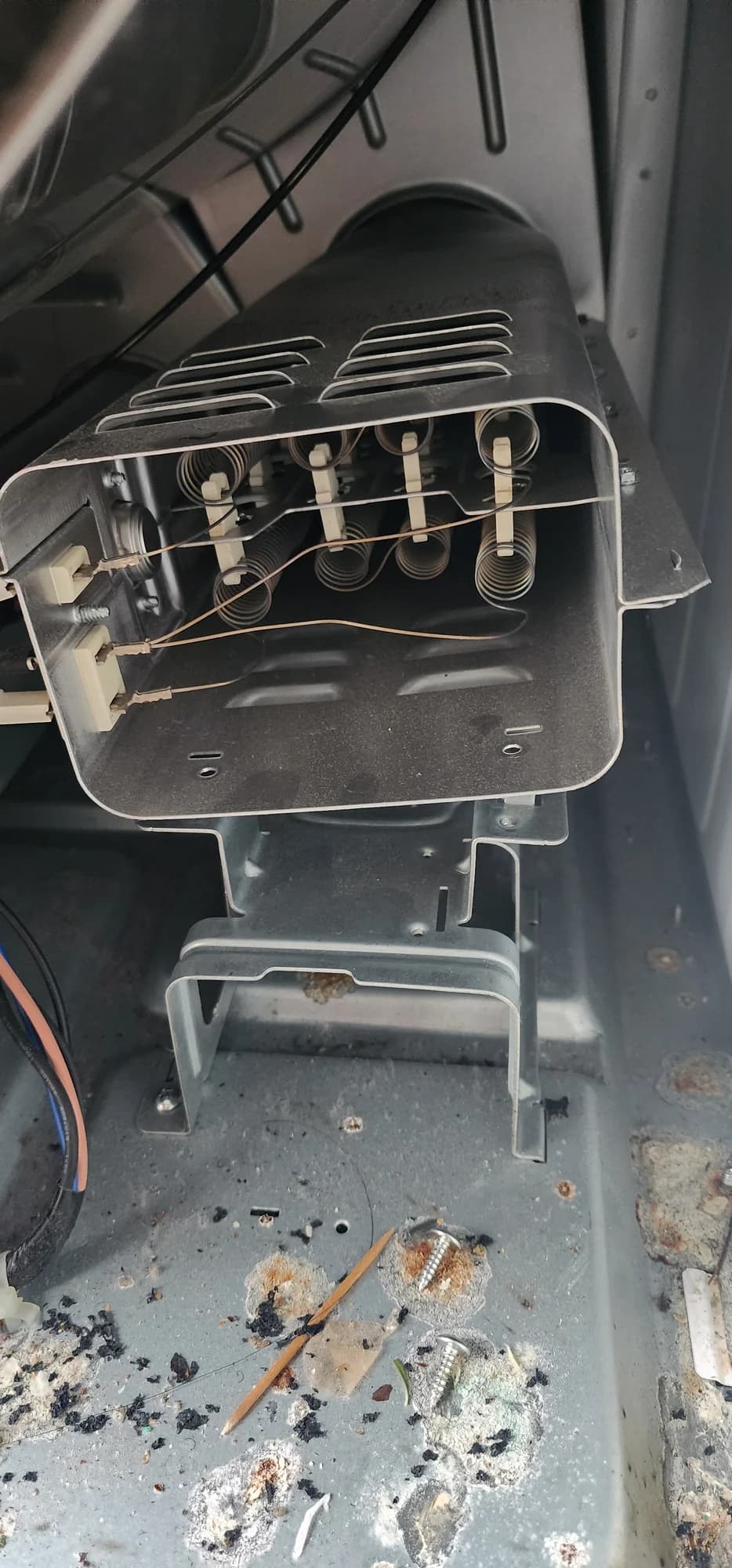 Heating coils and metal housing inside the LG dryer